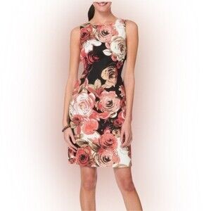 Connected Apparel black and blush rose floral sheath dress size 4